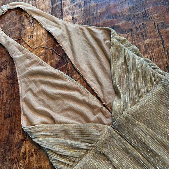 Gold Halter Plunge Metallic Jumpsuit By House Of CB London XS - Picture 15 of 16